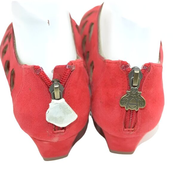 New Bettye Muller Caged Tomato Red Leather Open Toe Wedges Sandals Heels Pumps 7 - Picture 8 of 10